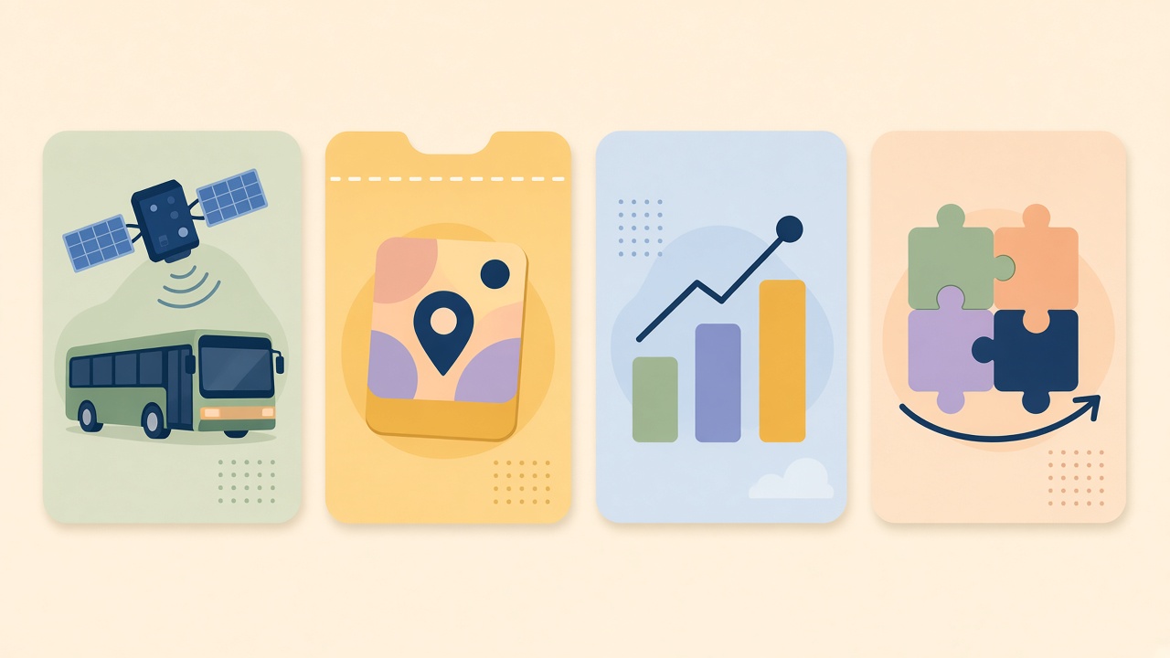 Illustration of four planning considerations: GPS, passes, budget, and setup