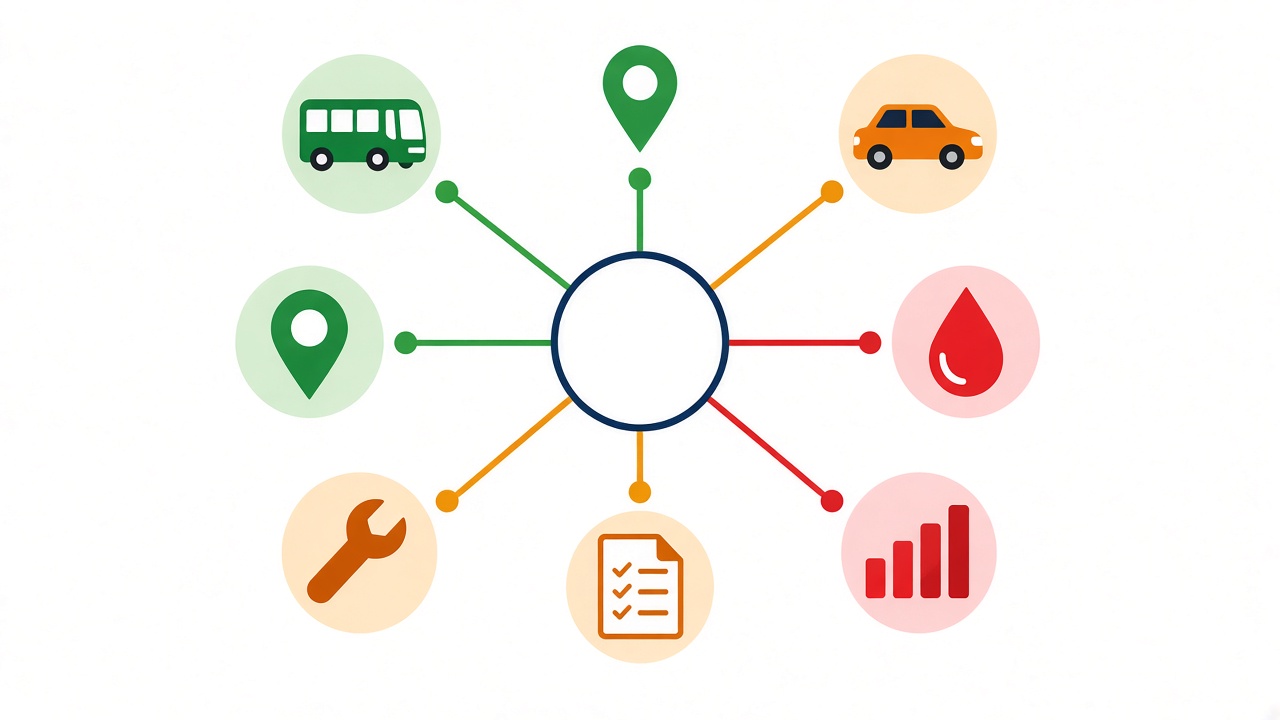 Illustration of connected fleet operation modules around a central hub